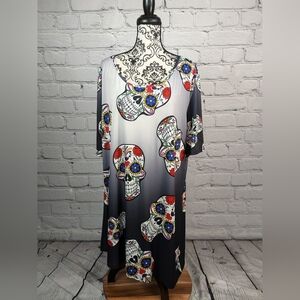 Lily women's short sleeve stretch knit skull print popover dress size 4xl RR02